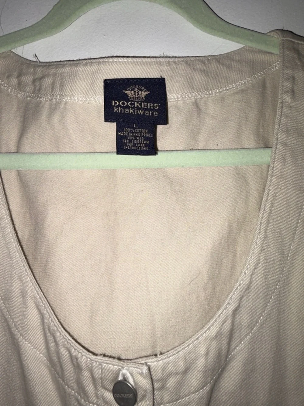 Vintage Dockers khaki Sleeveless Button-Front Midi Dress - Picture 2 of 7
